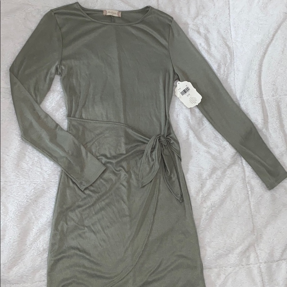 Olive green tie front dress